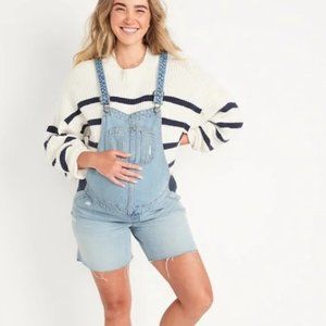 Old Navy Maternity Side-Panel Slouchy Ripped Jean Short Overalls